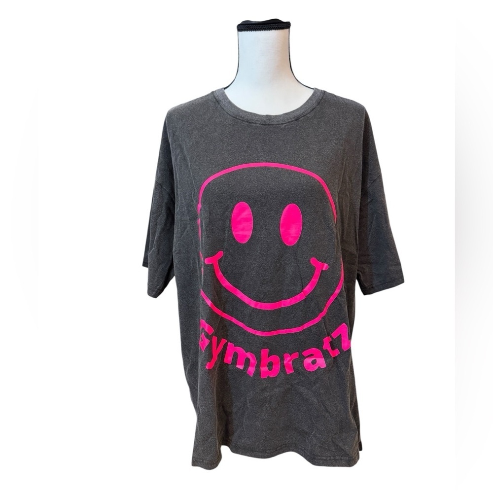 Gymbrazx Charcoal Tee with Hot Pink Smiley Logo, size XL